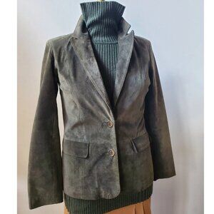 Margaret Godfrey Olive Green Suede Blazer Jacket Fully Lined in Size 10